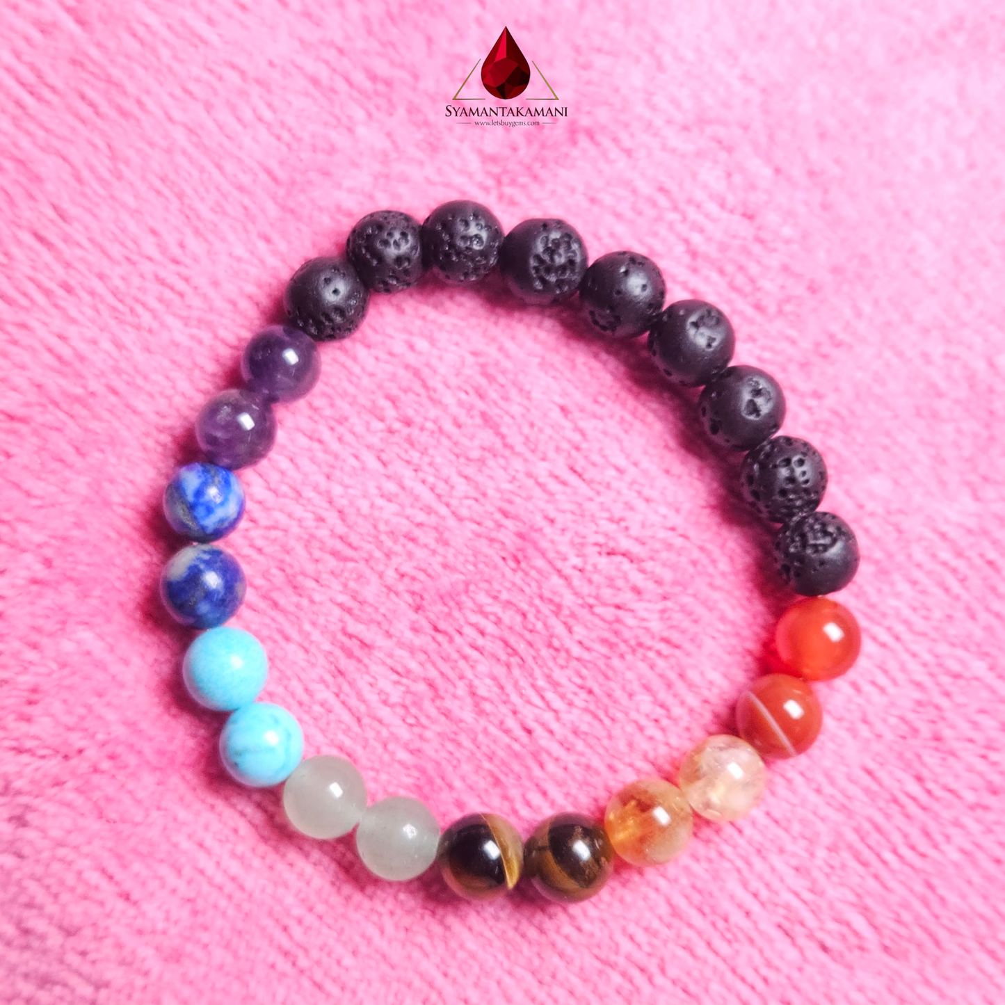 Natural Premium 7 Chakra Lava Stone Bracelet 8mm beads