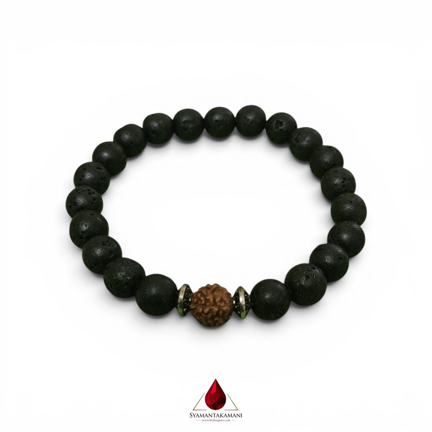 Natural Lavastone and Sacred Rudraksha Bracelet 8mm Beads The Cosmic Anchor