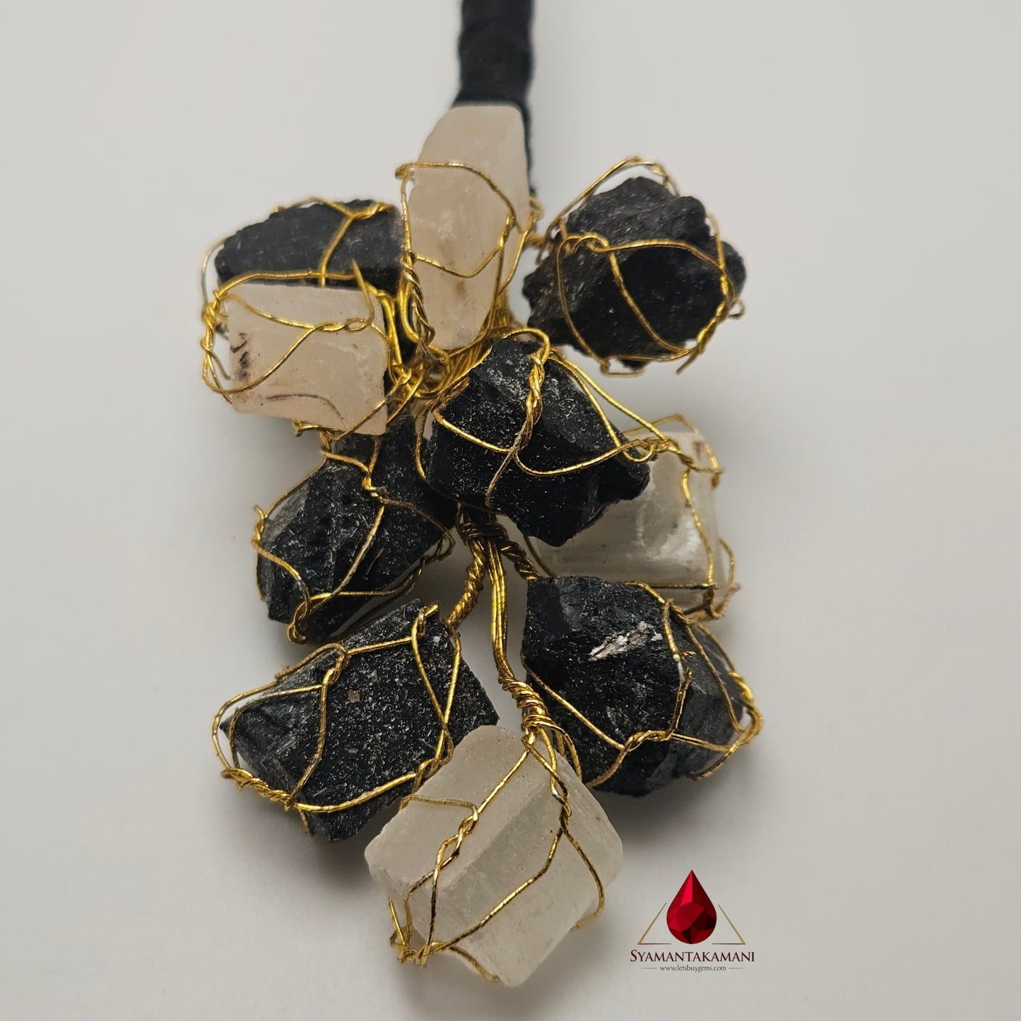 Natural Selenite & Black Tourmaline Energy Hanging Charm The Guardian & Purifier
