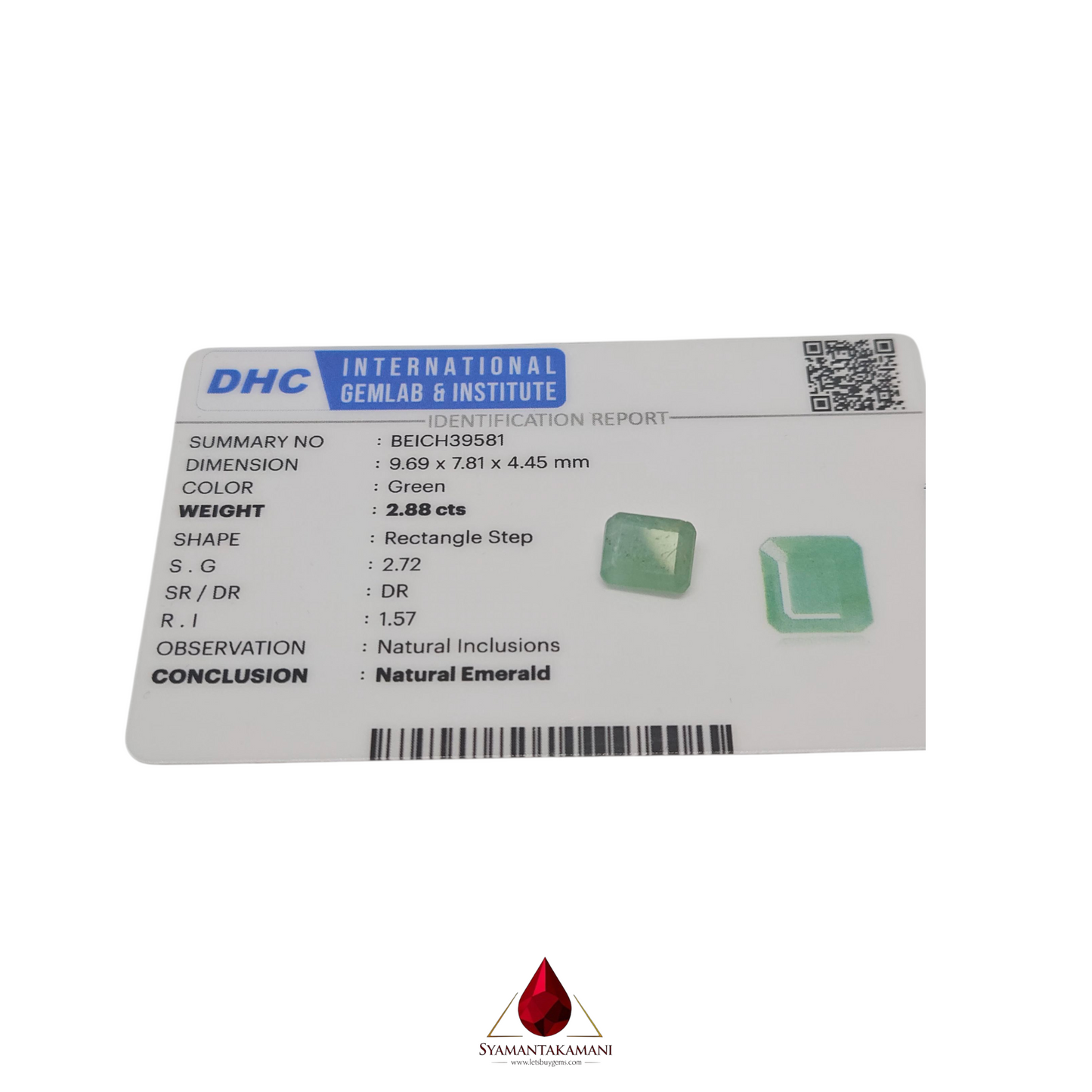 Emerald Rectangle 2.88 Carats Zambian