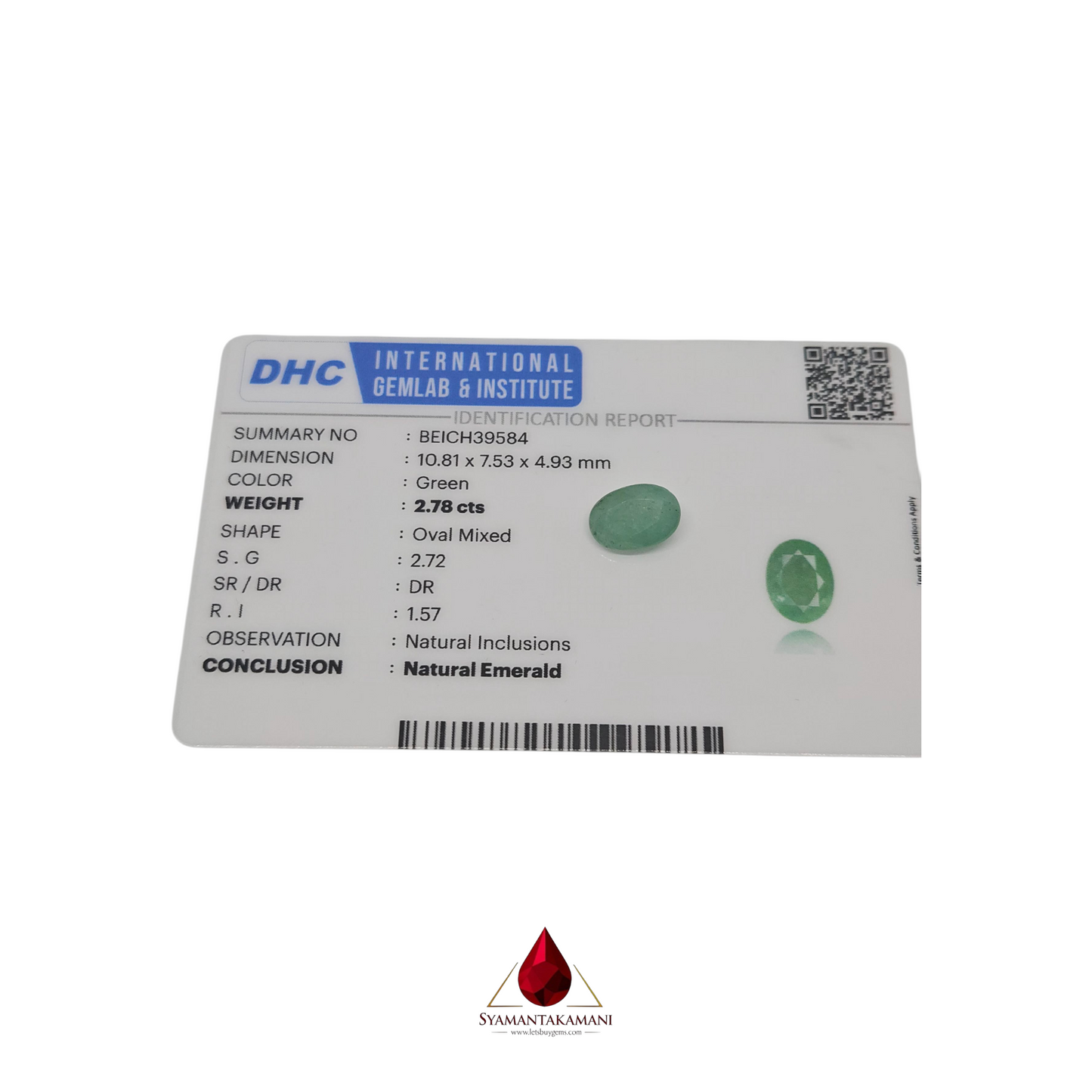 Emerald Oval 2.78 Carats Zambian