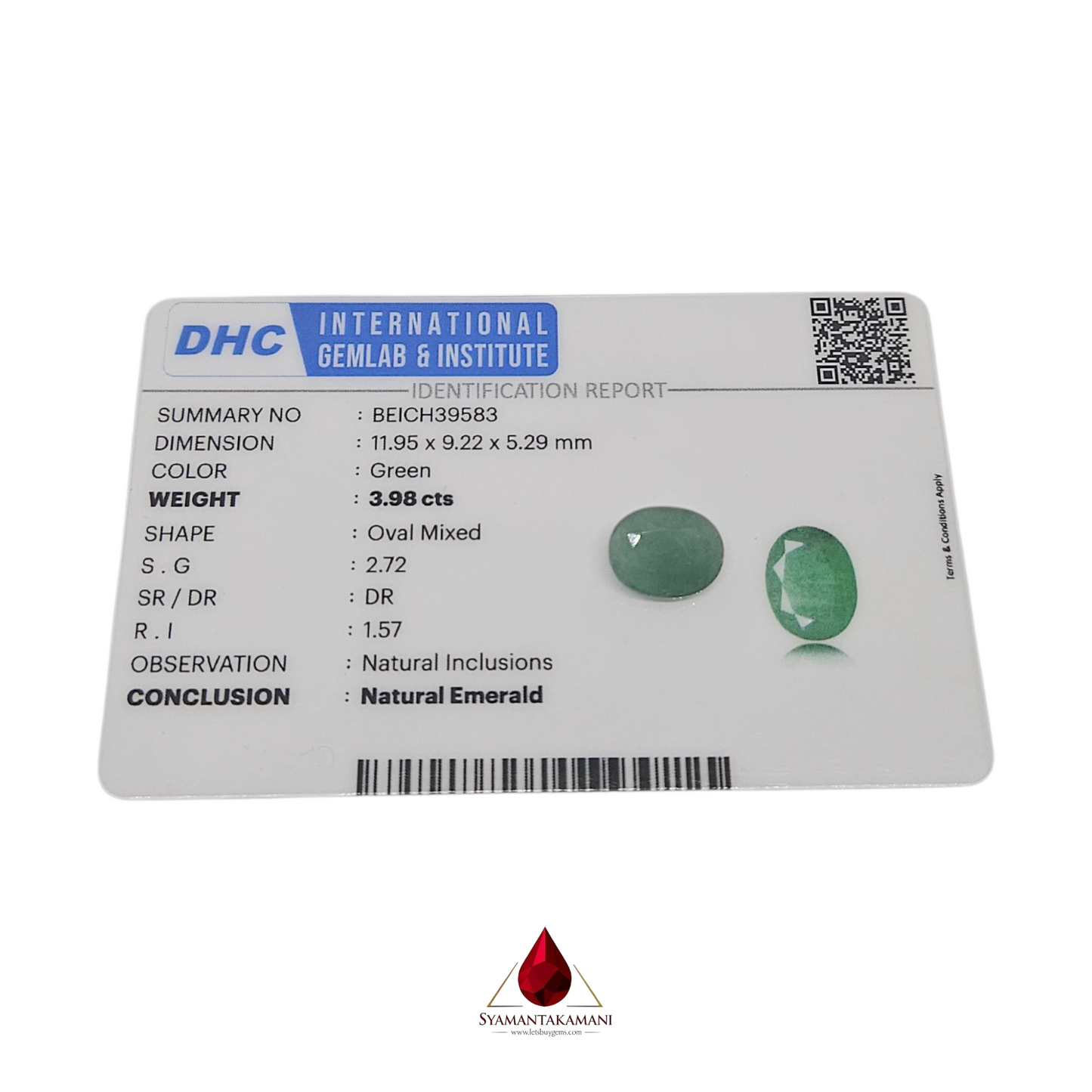 Emerald Oval 3.98 Carats Zambian