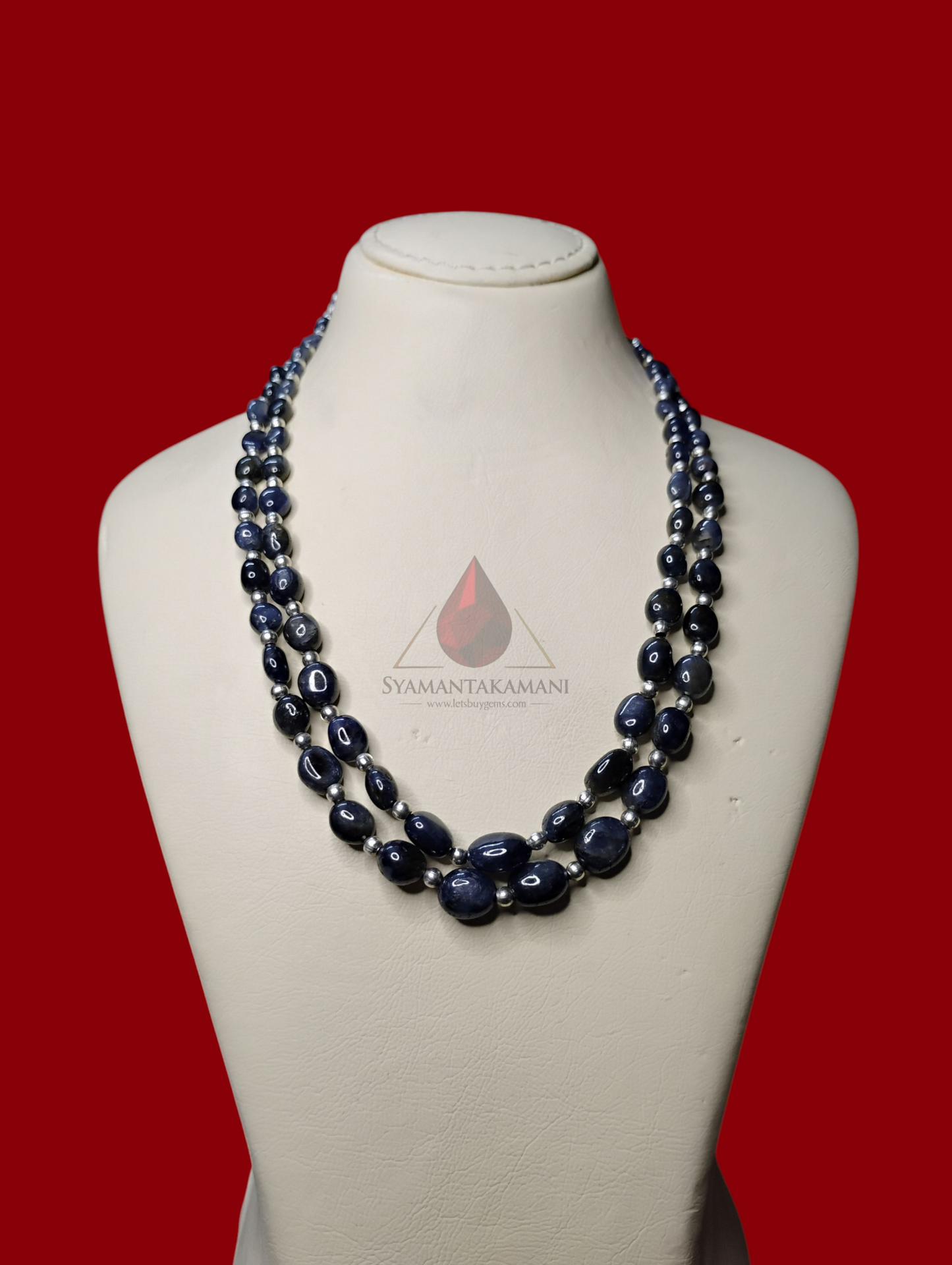 Blue Sapphire Oval Bead Necklace Natural Untreated