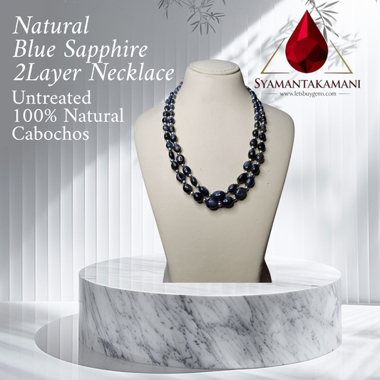 Blue Sapphire Oval Bead Necklace Natural Untreated