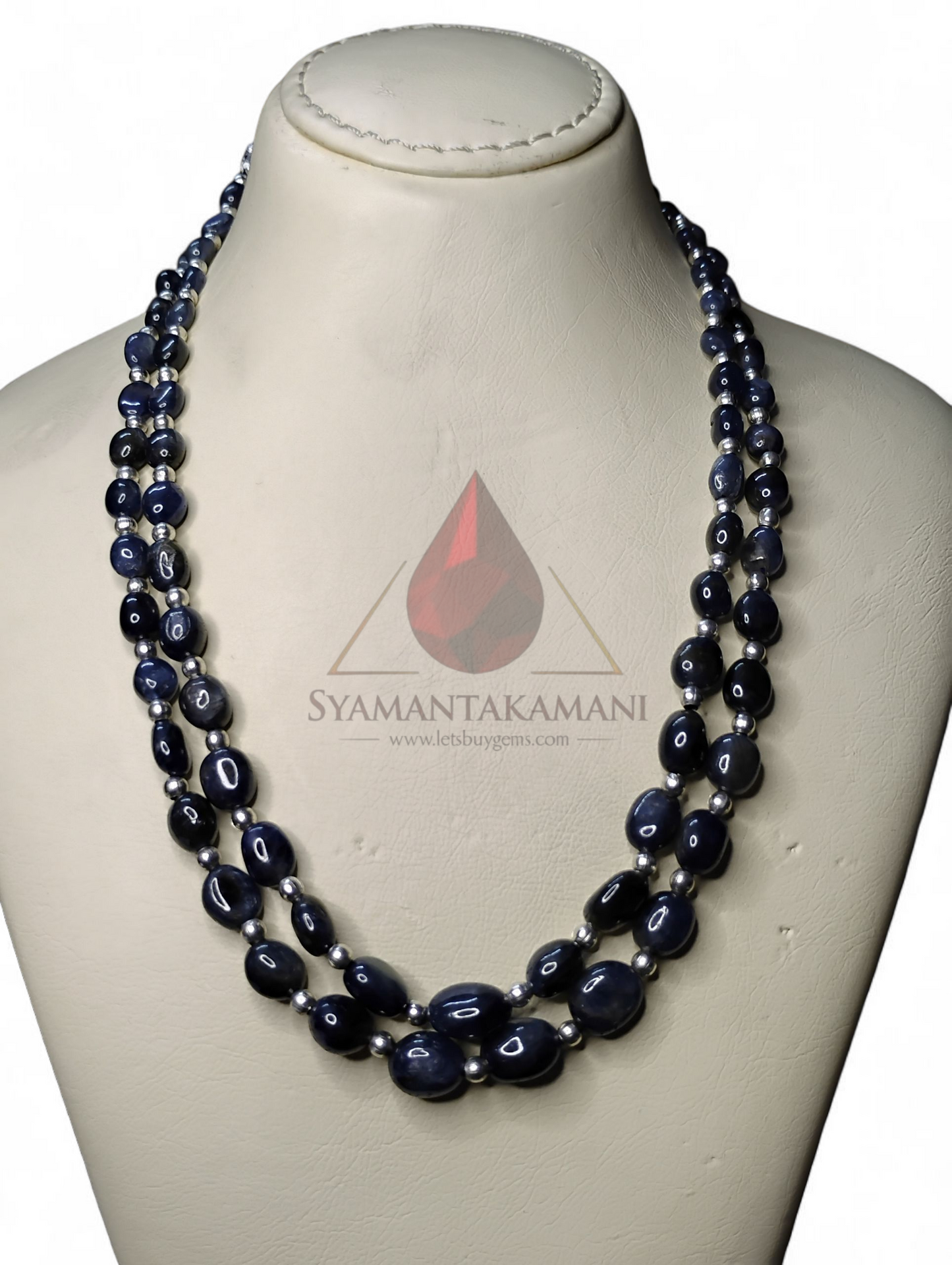 Blue Sapphire Oval Bead Necklace Natural Untreated