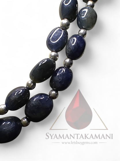 Blue Sapphire Oval Bead Necklace Natural Untreated