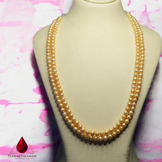 Golden Pearl in 999 Silver Chic Necklace 2 Line