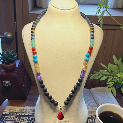 Seven Chakra Neck Chain Combo Statement Necklace and Lavastone Trendy Neck Chain with 999 Silver Hook