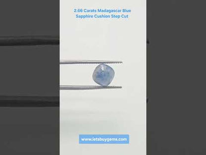 Natural Blue Sapphire 2.66 Carat Untreated (Neelam) From Madagascar Cushion Step Cut