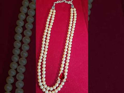 Natural Freshwater Pearl 7mm Round in 999 Silver Classy Necklace 2 Line With Certificate