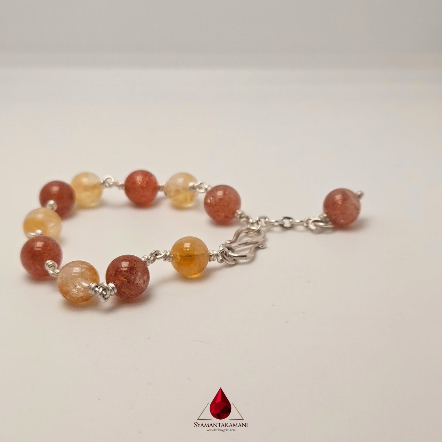 Natural Sunstone & Citrine Fine Pure Silver Adjustable Bracelet The Solar Radiance