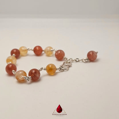 Natural Sunstone & Citrine Fine Pure Silver Adjustable Bracelet The Solar Radiance