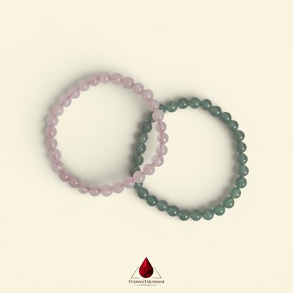 Natural Rose Quartz and Green Aventurine 6mm Bracelet Combo Offer The Love and Prosperity