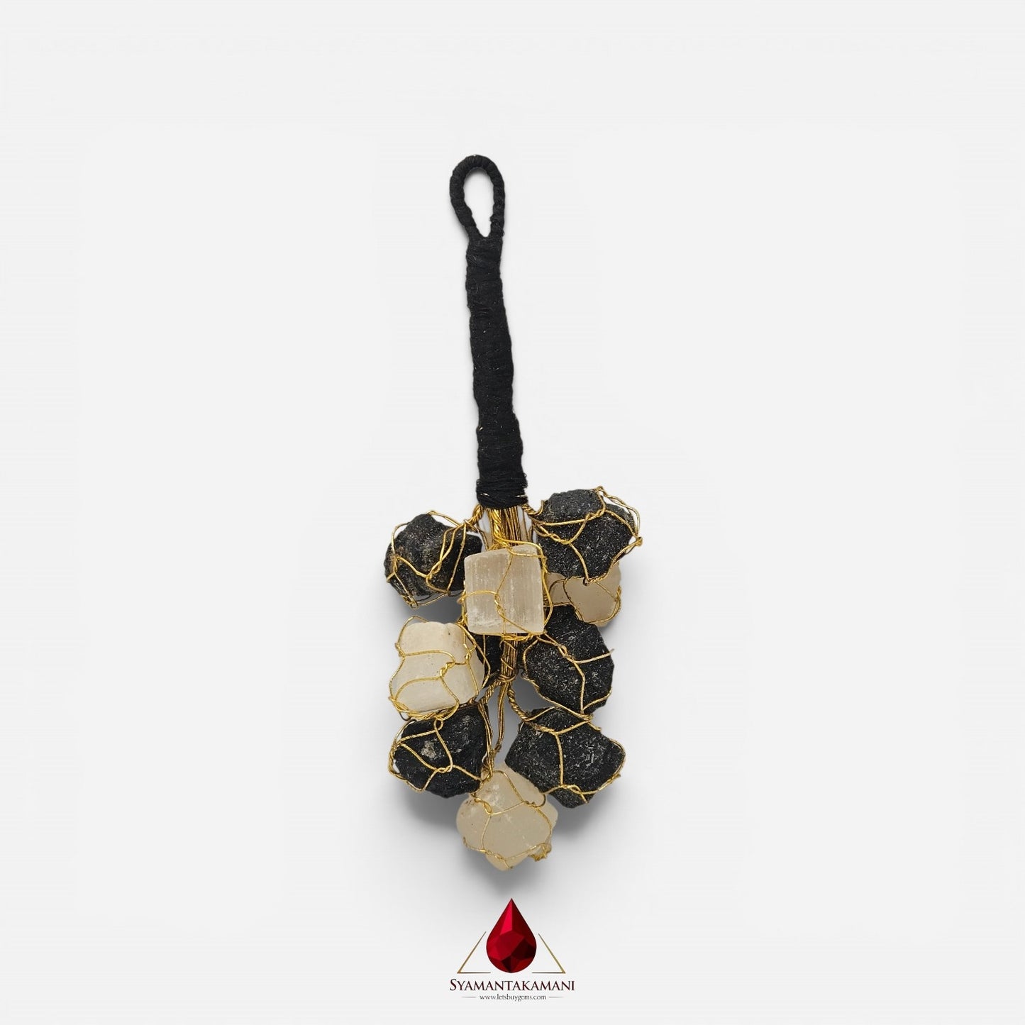 Natural Selenite & Black Tourmaline Energy Hanging Charm The Guardian & Purifier