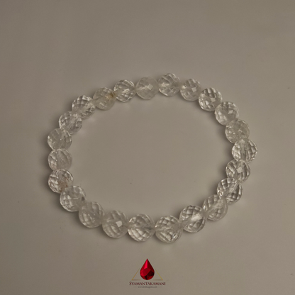 Natural Clear Quartz Faceted (Spadikam Diamond Cut) Bracelet 8mm beads