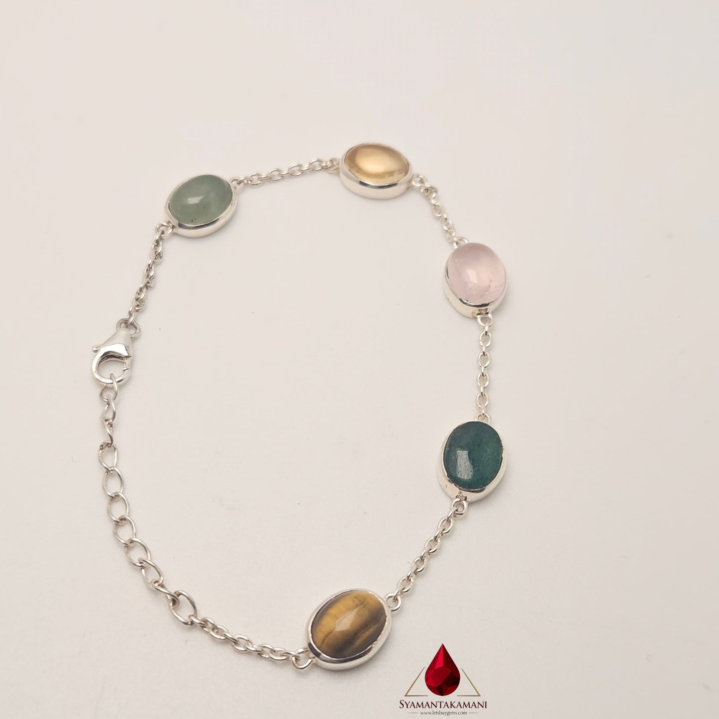 The Synergy Band: Multi-Gemstone Natural Cabochon Link Silver Bracelet