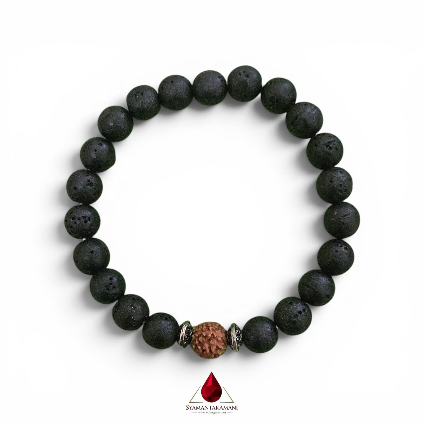 Natural Lavastone and Sacred Rudraksha Bracelet 8mm Beads The Cosmic Anchor