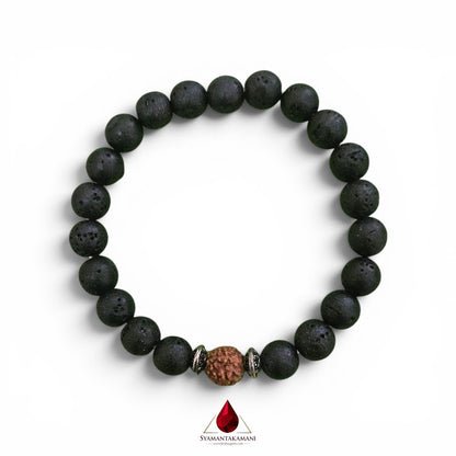 Natural Lavastone and Sacred Rudraksha Bracelet 8mm Beads The Cosmic Anchor