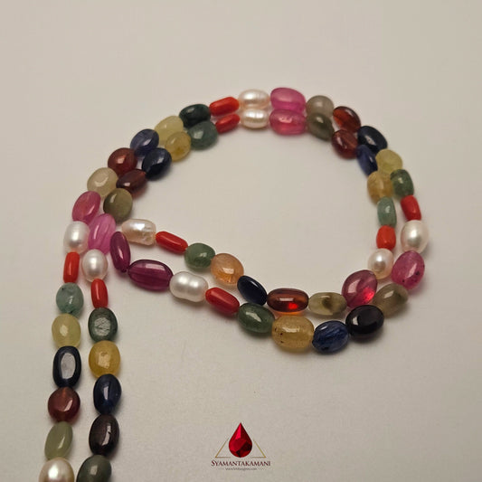 Navaratna Set 0.1 Carat Diamond For Locket and Natural 8-Gemstone Astrological Mala with Natural, Heat and Minor Oil Treatment Only The Royal Consecration