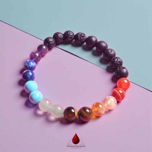 Natural Premium 7 Chakra Lava Stone Bracelet 8mm beads