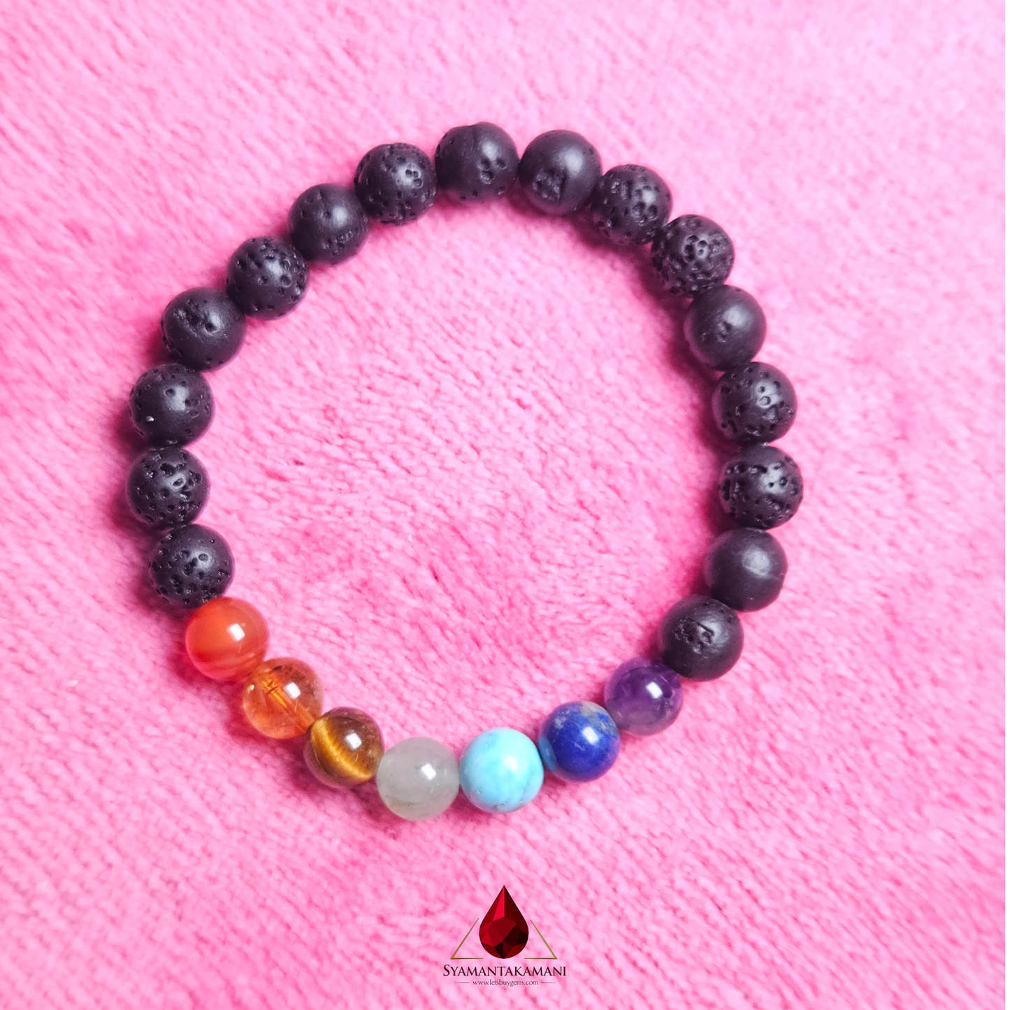 Natural 7 Chakra Lava Stone Bracelet 8mm beads