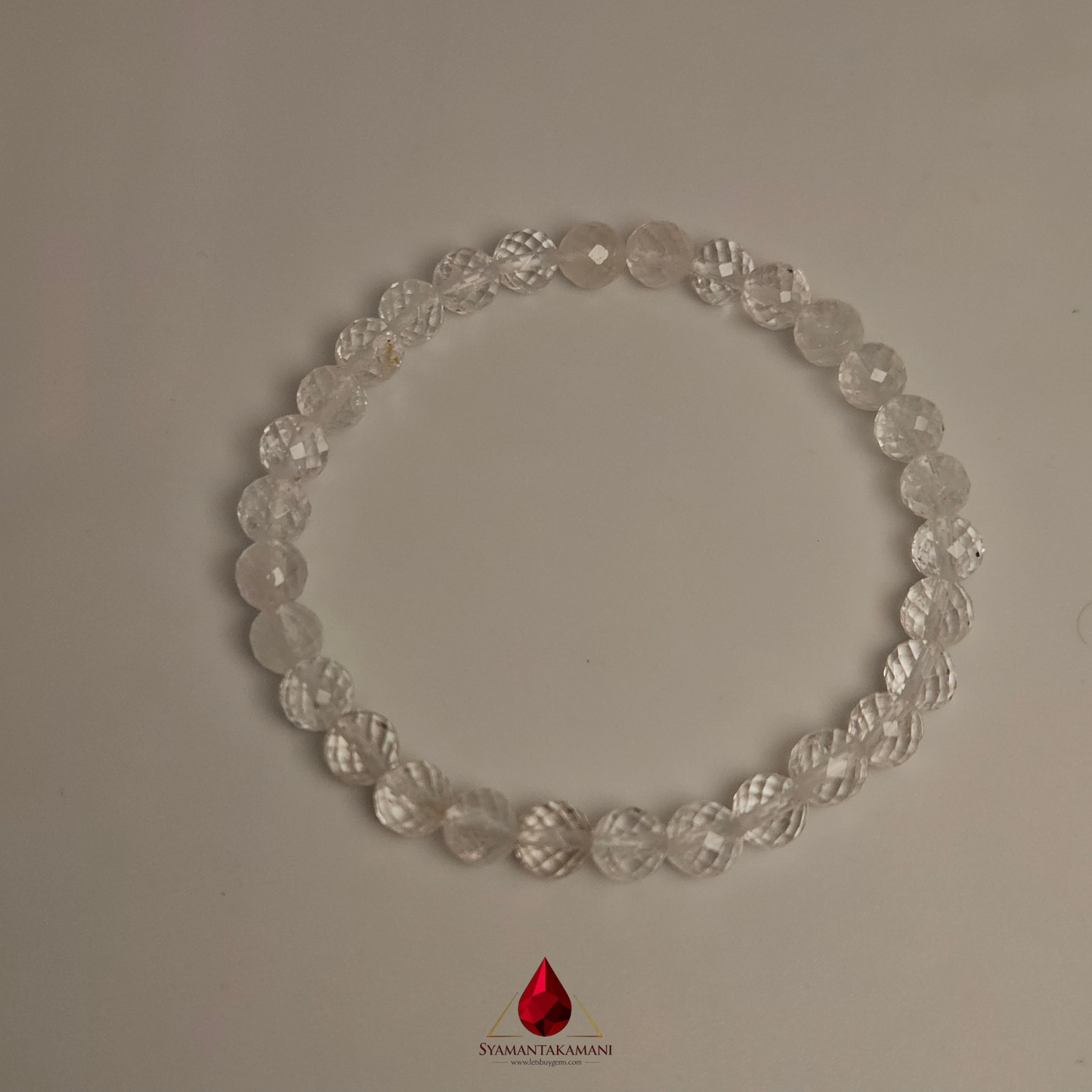 Natural Clear Quartz Faceted (Spadikam Diamond Cut) Bracelet 6mm beads