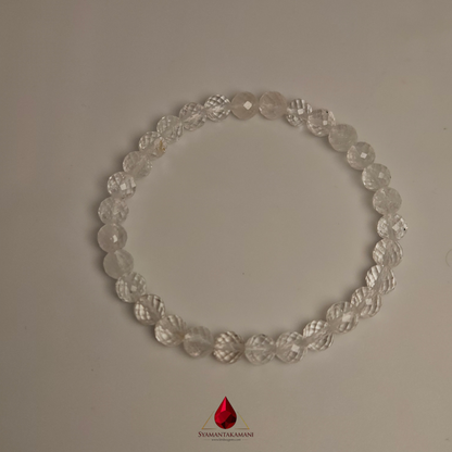 Natural Clear Quartz Faceted (Spadikam Diamond Cut) Bracelet 6mm beads
