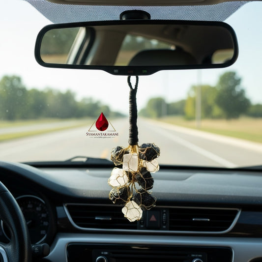 Natural Selenite & Black Tourmaline Energy Hanging Charm The Guardian & Purifier