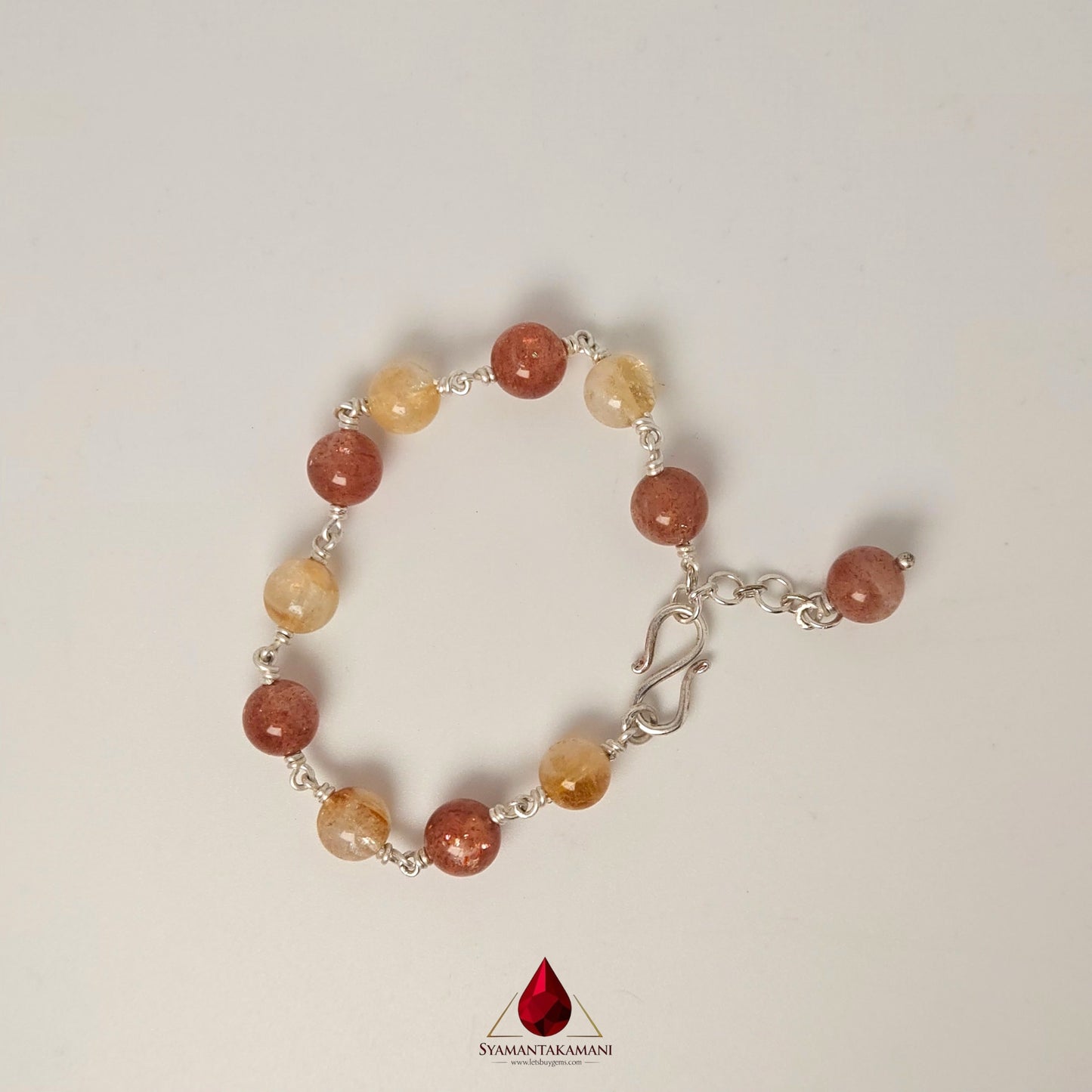 Natural Sunstone & Citrine Fine Pure Silver Adjustable Bracelet The Solar Radiance