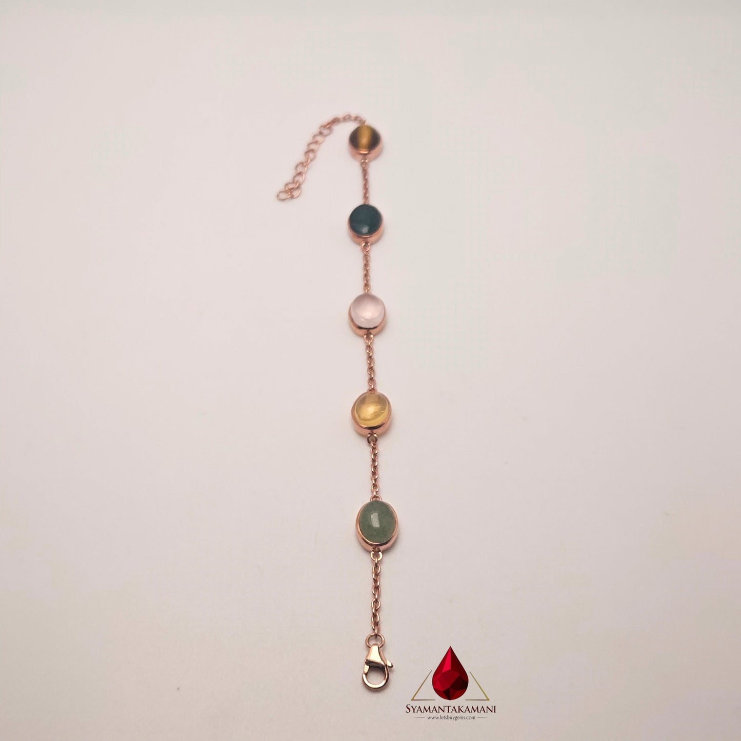 The Synergy Band: Multi-Gemstone Natural Cabochon Link Silver Bracelet