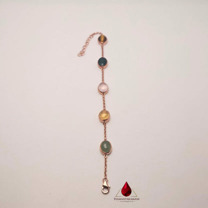 The Synergy Band: Multi-Gemstone Natural Cabochon Link Silver Bracelet