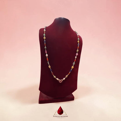 Natural Navaratna Mala without Diamond (Set in 20g Pure Silver with U-Lock, 125 Carats) The Silver Sovereignty