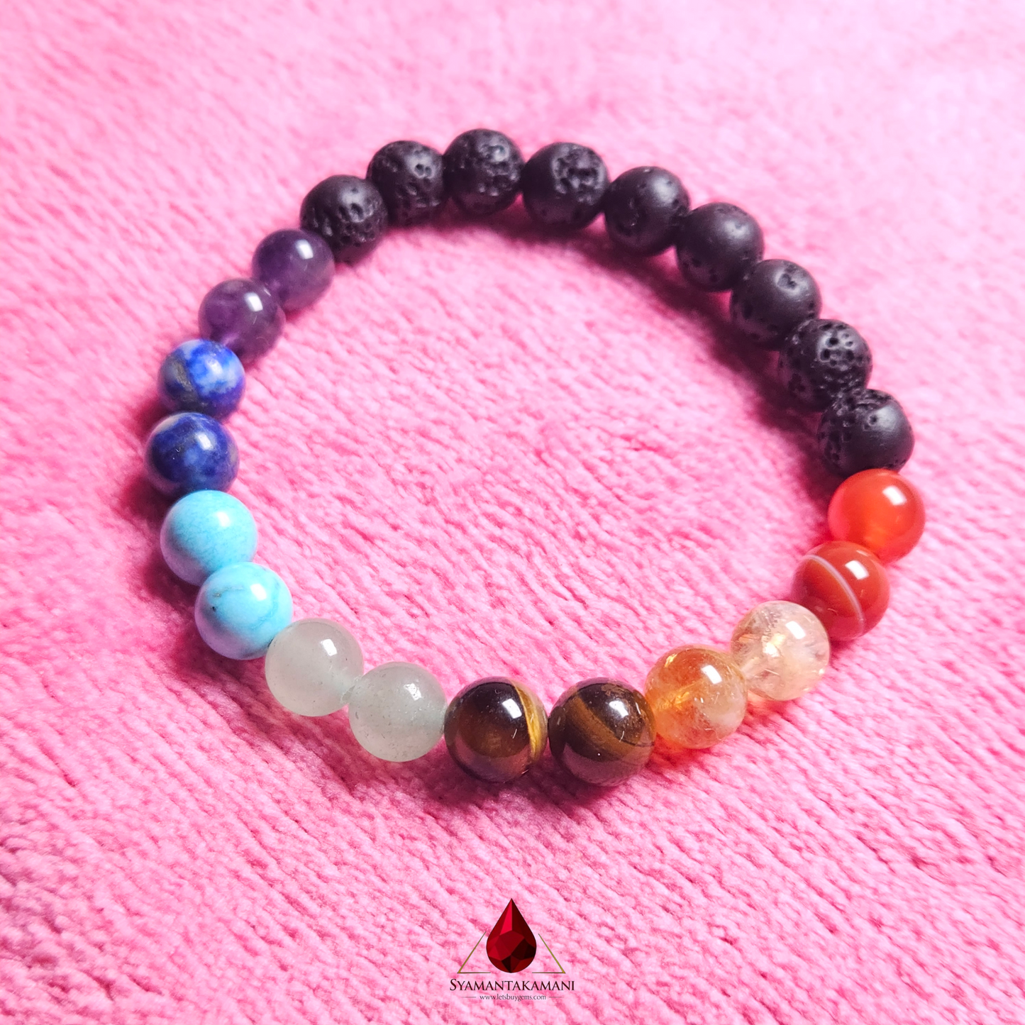 Natural Premium 7 Chakra Lava Stone Bracelet 8mm beads