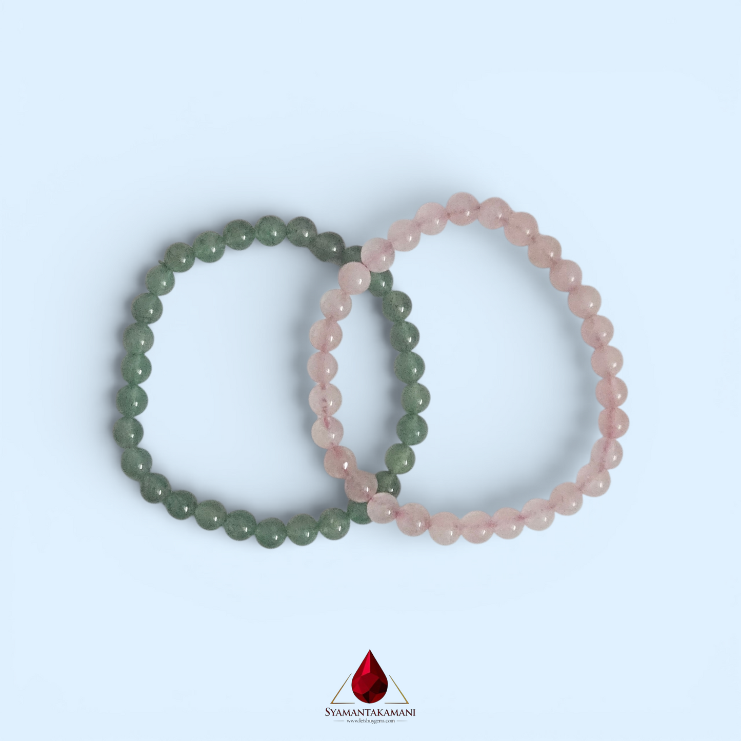 Natural Rose Quartz and Green Aventurine 6mm Bracelet Combo Offer The Love and Prosperity
