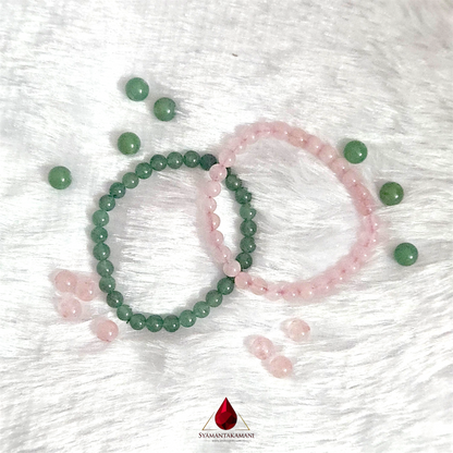 Natural Rose Quartz and Green Aventurine 6mm Bracelet Combo Offer The Love and Prosperity
