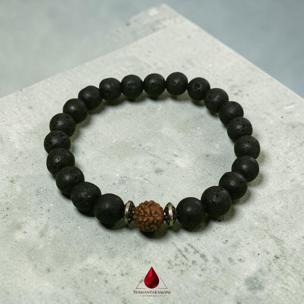 Natural Lavastone and Sacred Rudraksha Bracelet 8mm Beads The Cosmic Anchor