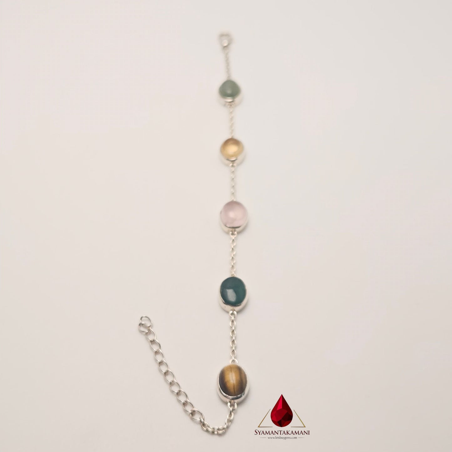 The Synergy Band: Multi-Gemstone Natural Cabochon Link Silver Bracelet