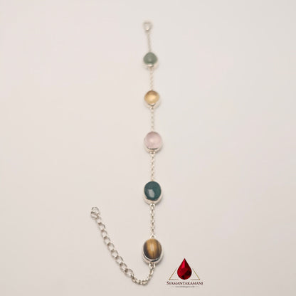 The Synergy Band: Multi-Gemstone Natural Cabochon Link Silver Bracelet