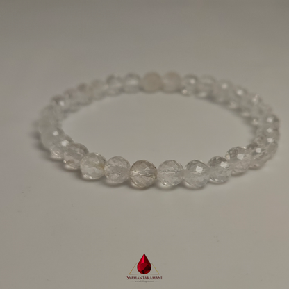Natural Clear Quartz Faceted (Spadikam Diamond Cut) Bracelet 6mm beads