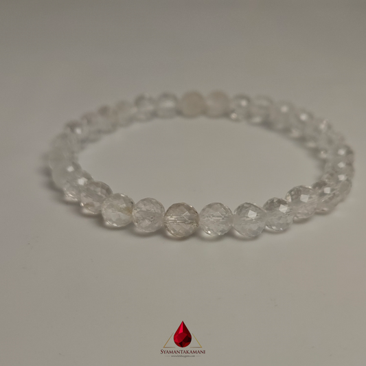 Natural Clear Quartz Faceted (Spadikam Diamond Cut) Bracelet 6mm beads