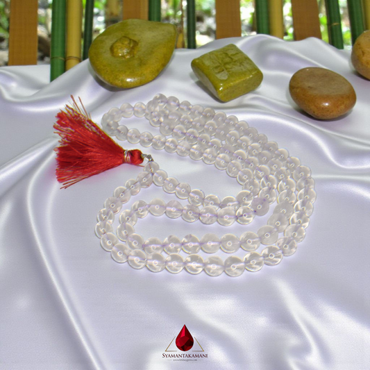 Natural Clear Quartz (Spadikam or Spatik) Mala (Long Chain) 108 Beads