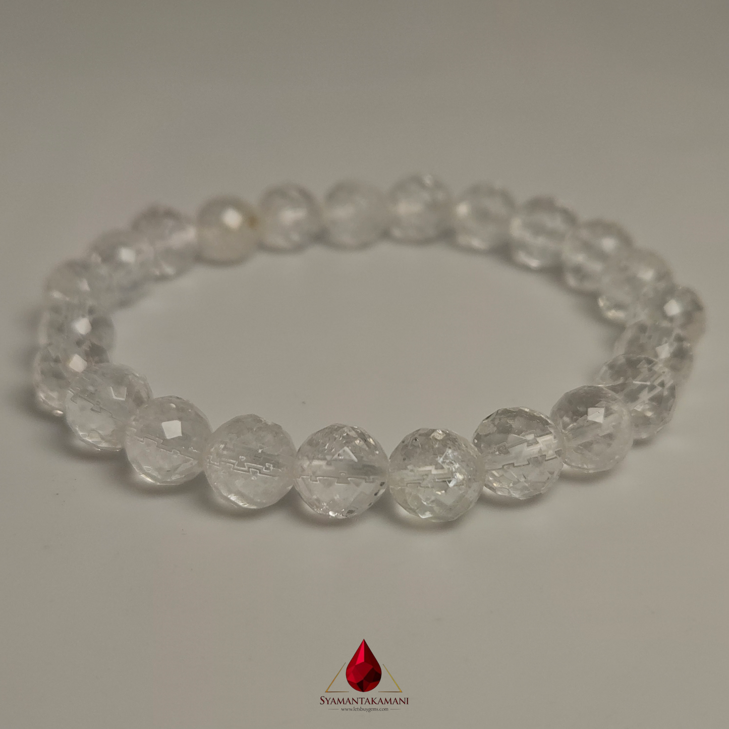 Natural Clear Quartz Faceted (Spadikam Diamond Cut) Bracelet 8mm beads