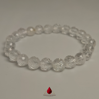 Natural Clear Quartz Faceted (Spadikam Diamond Cut) Bracelet 8mm beads
