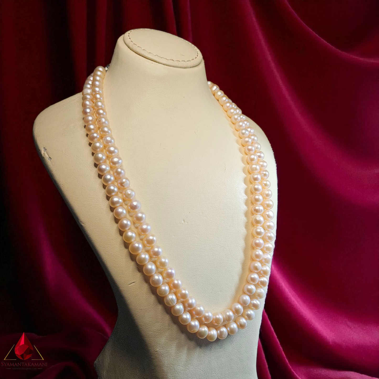 Natural Freshwater Pearl 7mm Round in 999 Silver Classy Necklace 2 Line With Certificate
