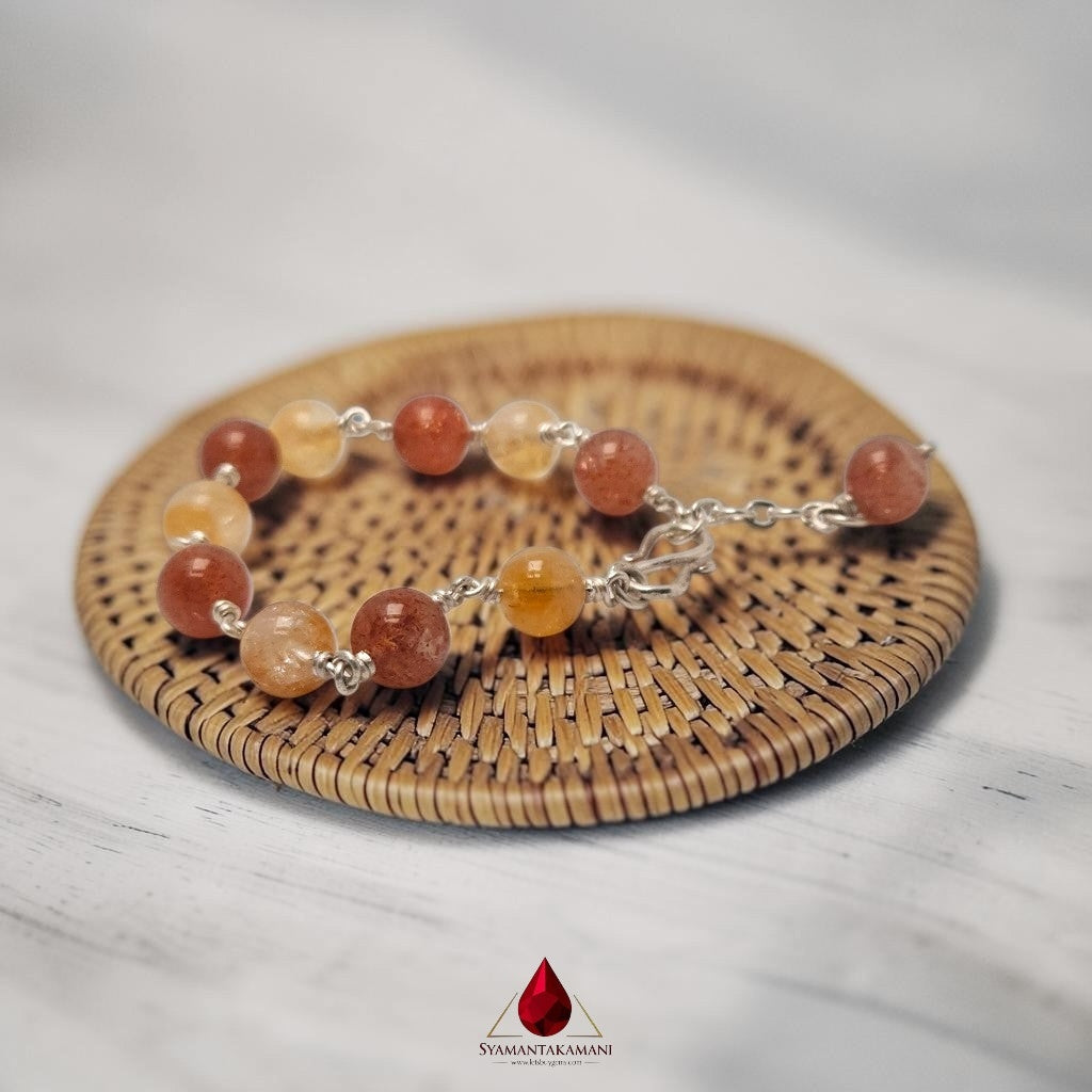 Natural Sunstone & Citrine Fine Pure Silver Adjustable Bracelet The Solar Radiance