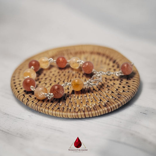 Natural Sunstone & Citrine Fine Pure Silver Adjustable Bracelet The Solar Radiance